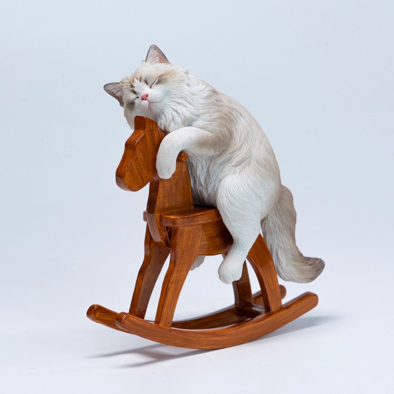 JXK Studio Wooden Horse Ragdoll Cat Figurine