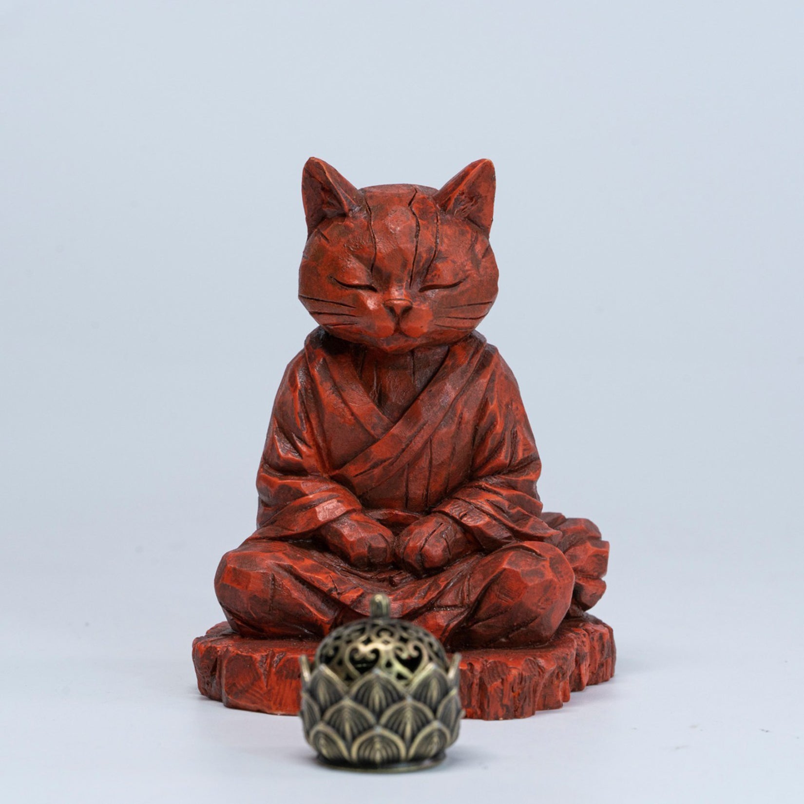 JXK Studio Wood‑Carved Zen Cat Figurine