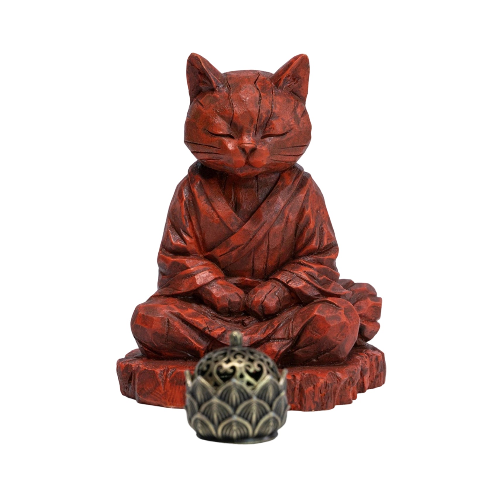 JXK Studio Wood‑Carved Zen Cat Figurine
