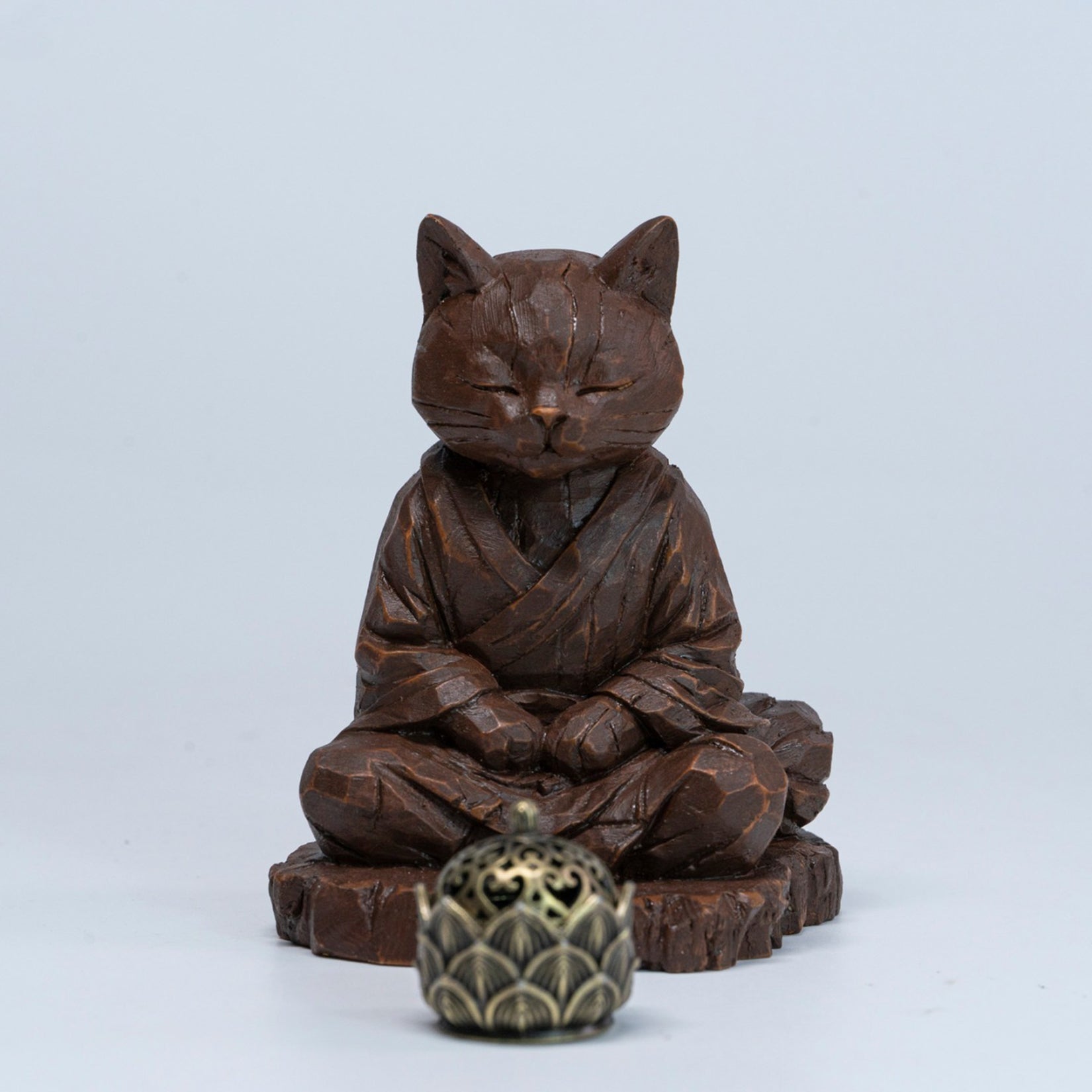 JXK Studio Wood‑Carved Zen Cat Figurine