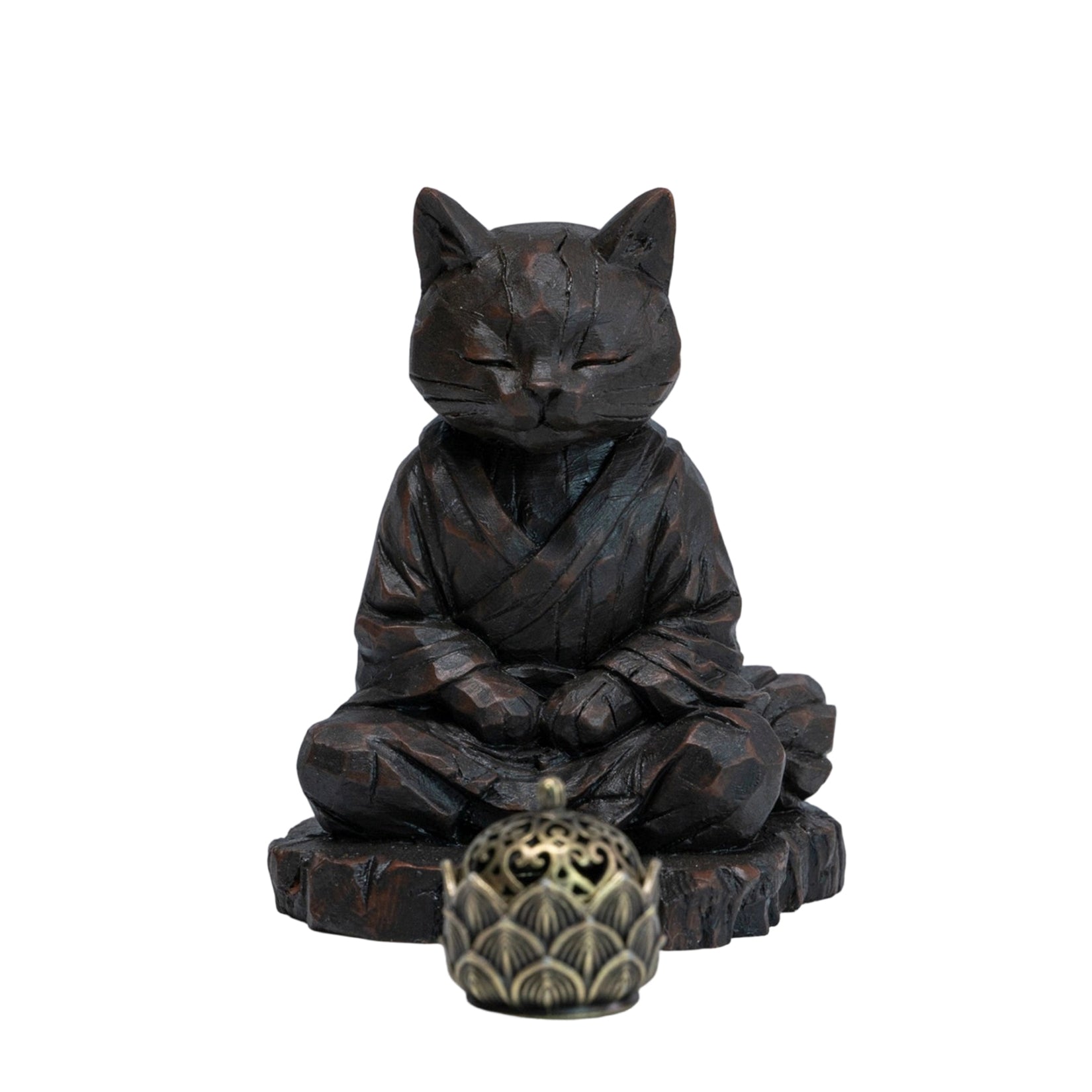 JXK Studio Wood‑Carved Zen Cat Figurine