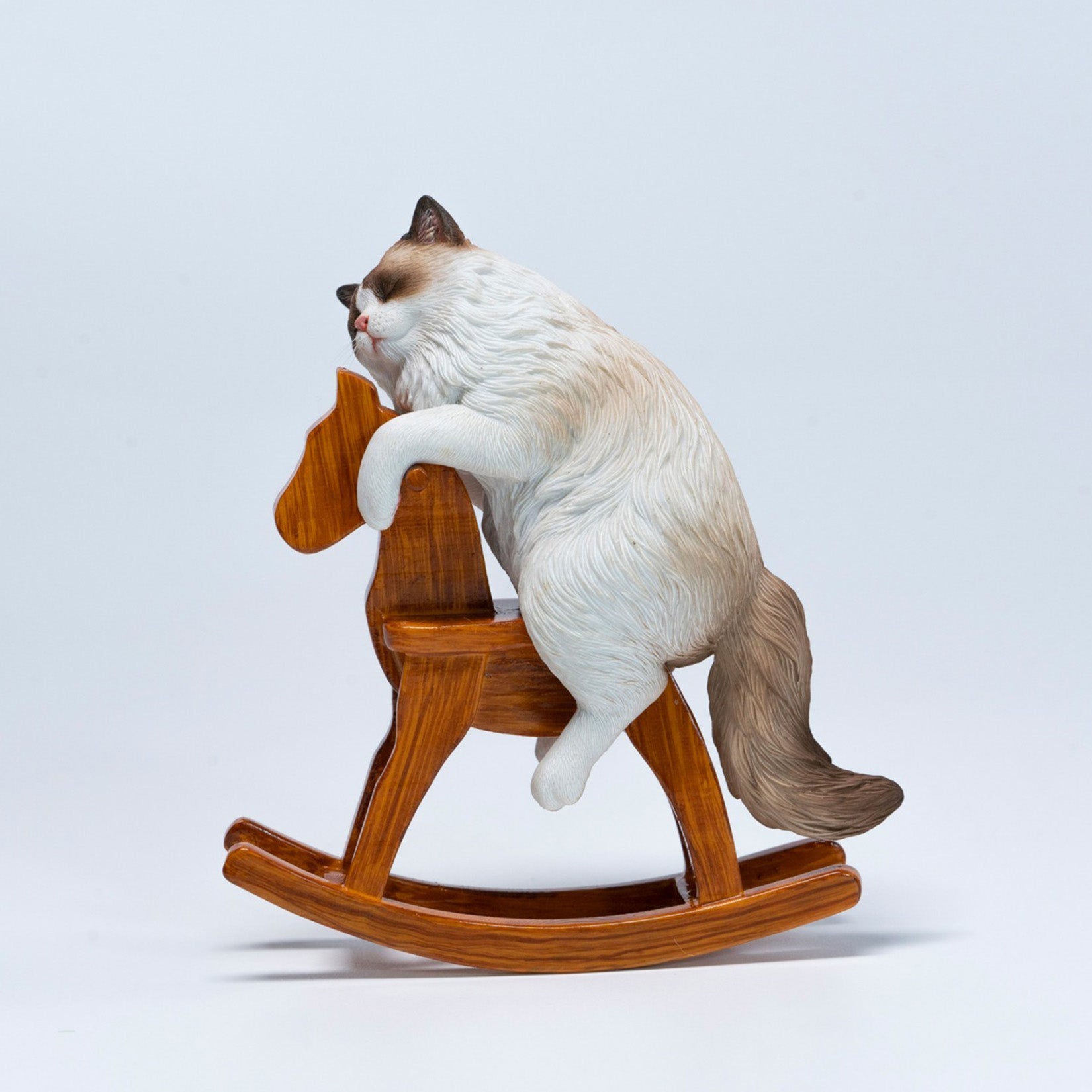 JXK Studio Wooden Horse Ragdoll Cat Figurine