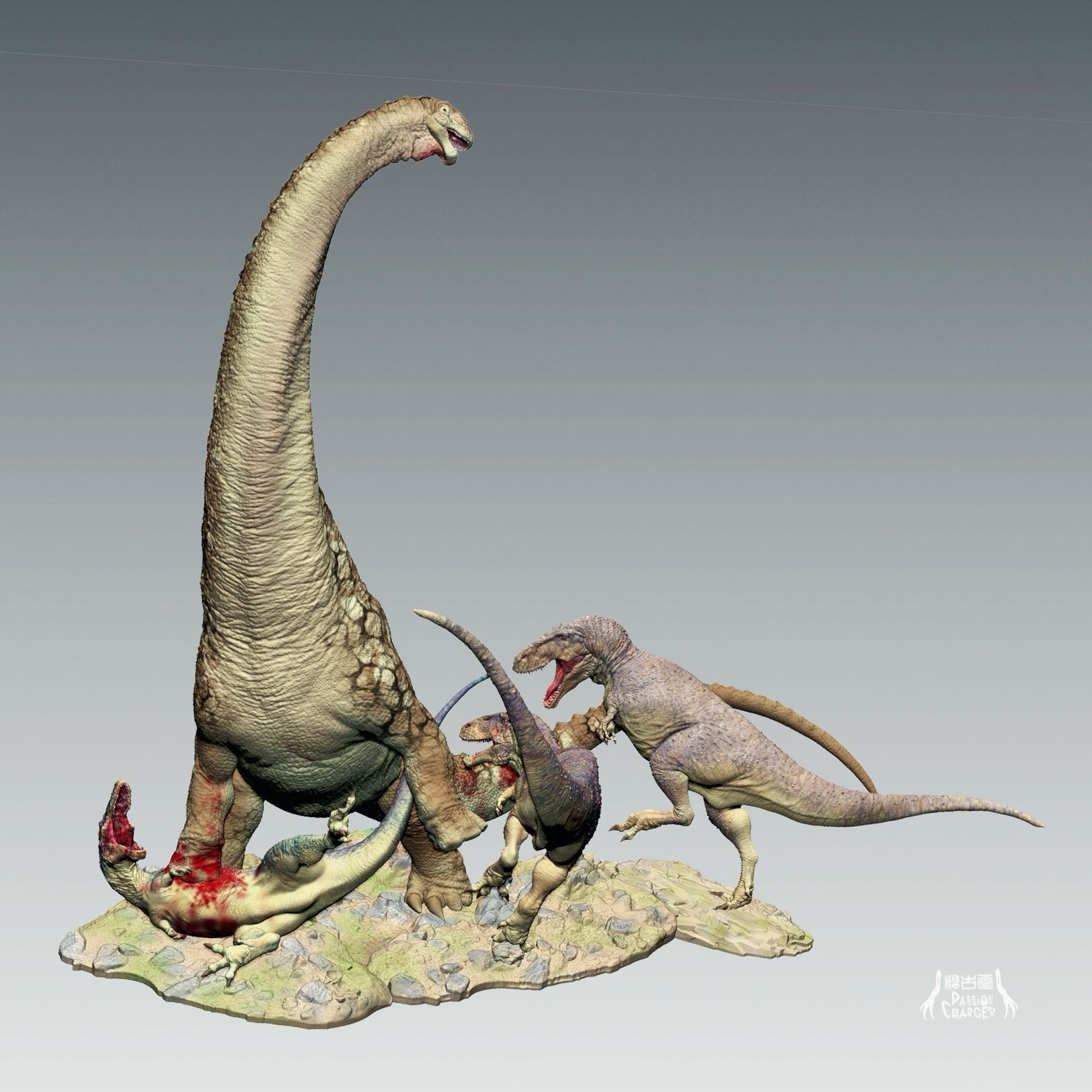 PASSION CHARGER Argentinosaurus huinculensis Fight Mapusaurus roseae Scene Dinosaur GK Statue