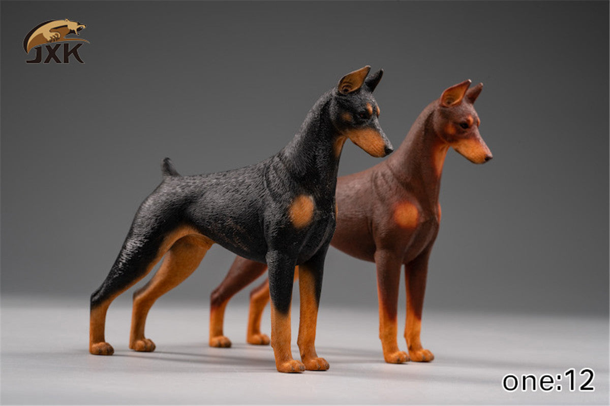JXK 1/12 Dog Cut Pet Doberman Pinscher Figure Animal Model Toys Kid Gift  Collect