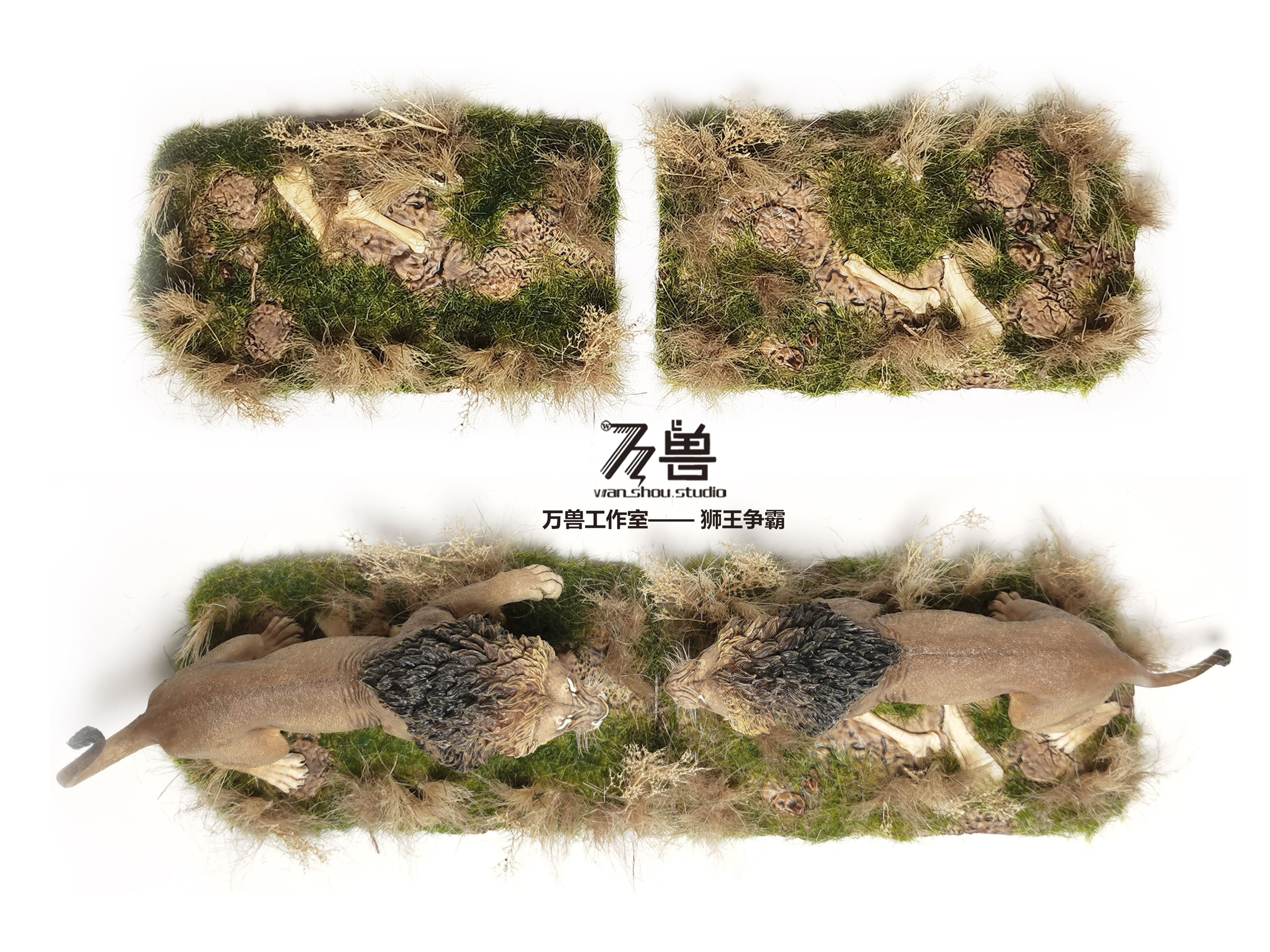 WS Studio Male Lion Fight Scene Statue