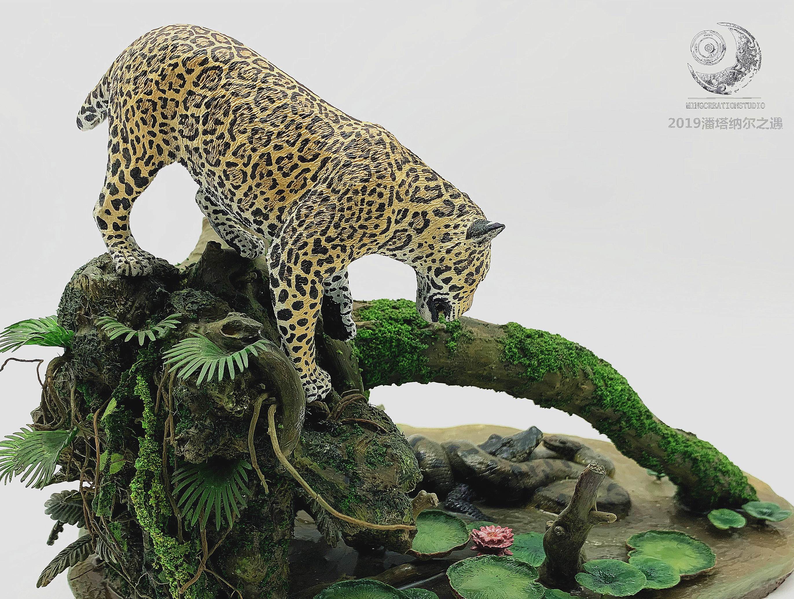 Panthera onca Eunectes Murinus Caiman Scene Model